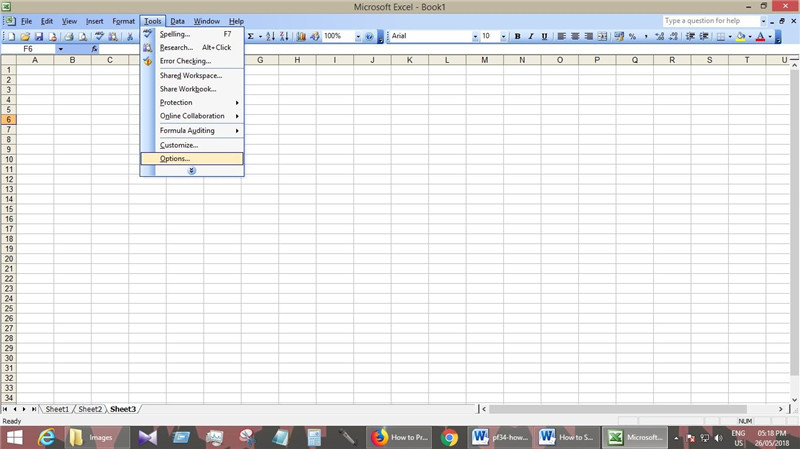 tools option excel 2003