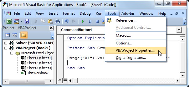 Tools – VBAProject Properties