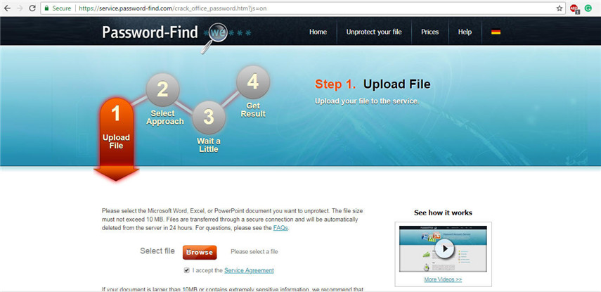 upload file in online password recovery