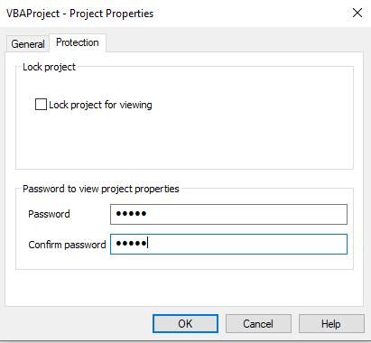 vba project proterties