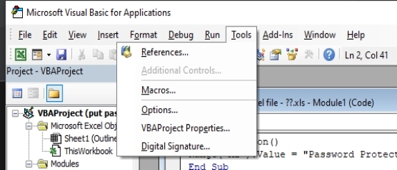 vba project proterties