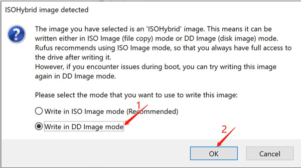 click write in dd image mode