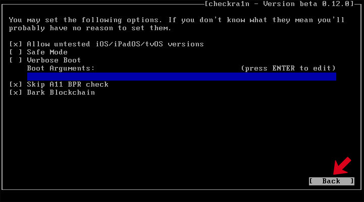 select back to return to main interface