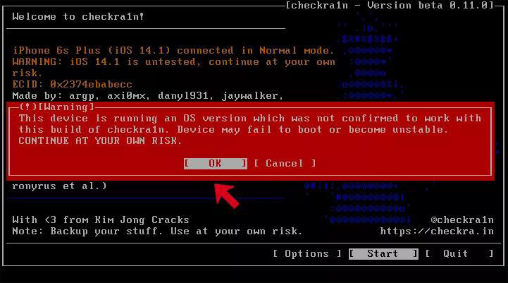 select ok to jailbreak your idevice