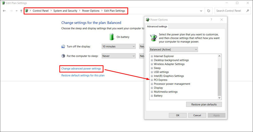 change advanced power settings