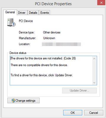 code 28 for drivers not installed
