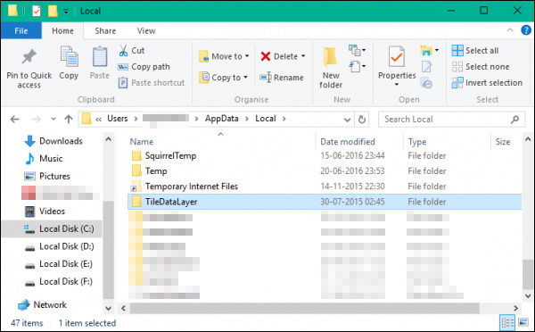find and delete the tiledatalayer file