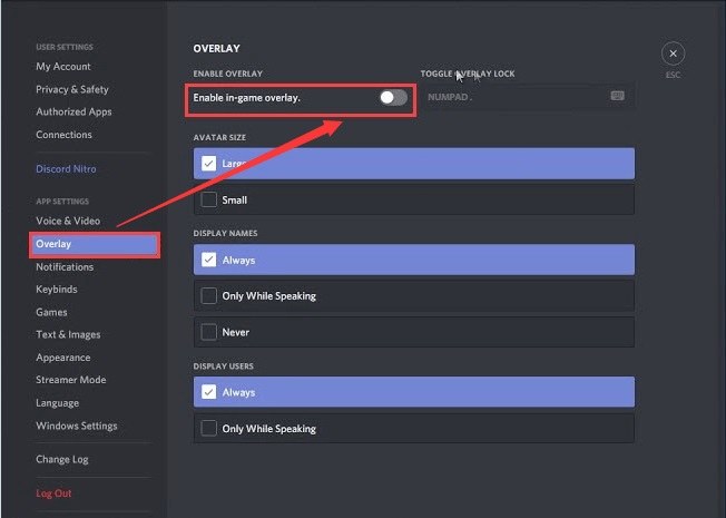disable discord overplay to fix minecraft not responding