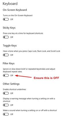 disable filter keys on windows 10 settings