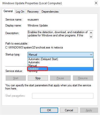 disable windows update service