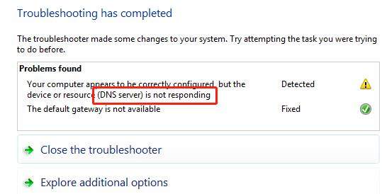 dns server not responding