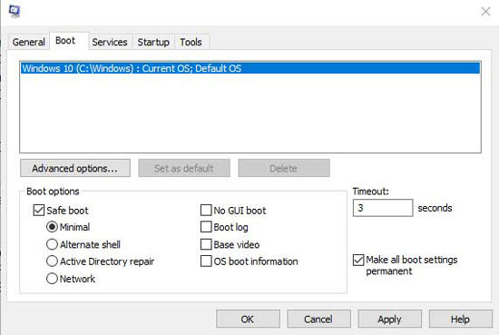 enter safe mode on windows 10