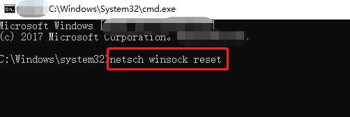type netsch winsock reset in cmd
