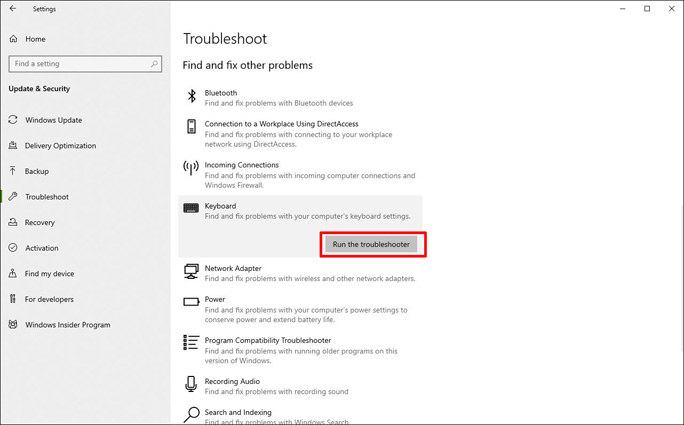 click run the troubleshooter button