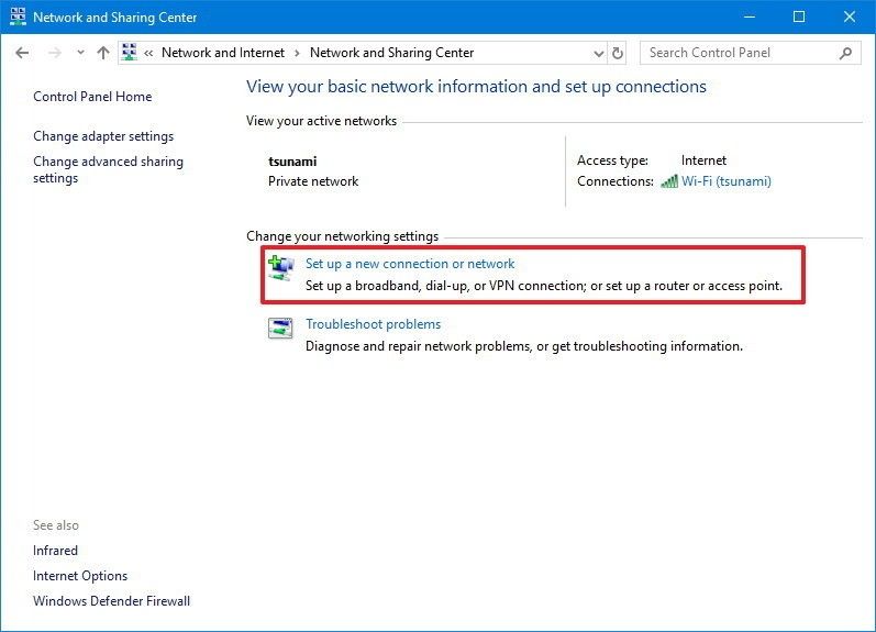 set up new connection in windows