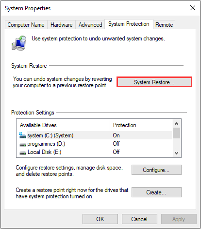 click system restore to fix there was a problem resetting your pc
