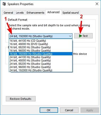 test different sample rate and bit depth options