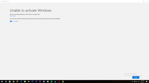 unable to activate windows