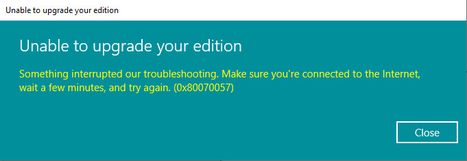 unable to upgrade your edition