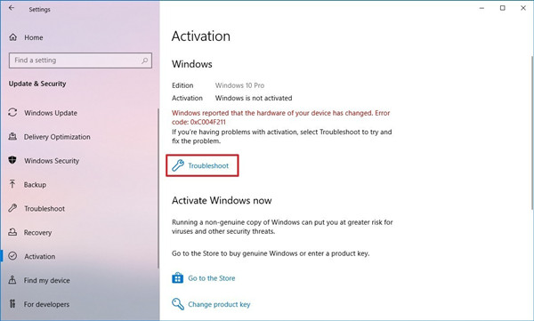 windows reported that hardware of your device has changed