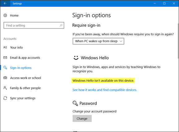 windows hello isnt available