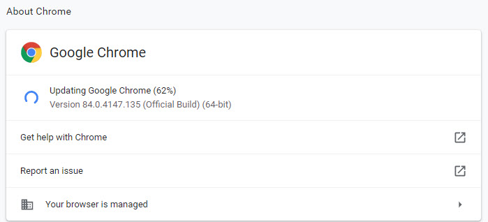 update chrome to fix cache error