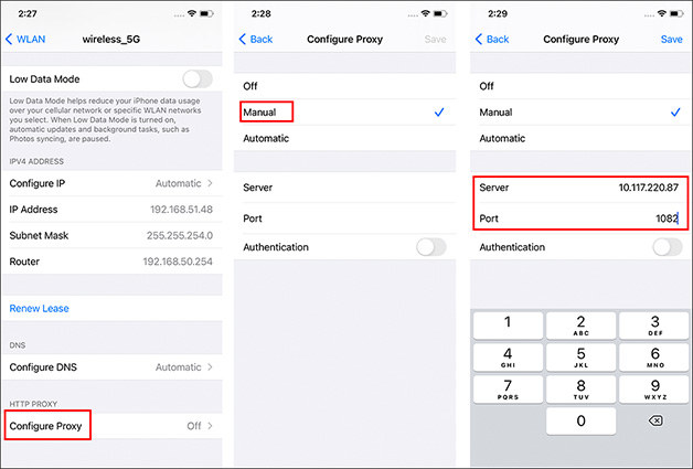 конфигурация прокси вручную iphone
