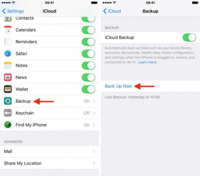 select backup now