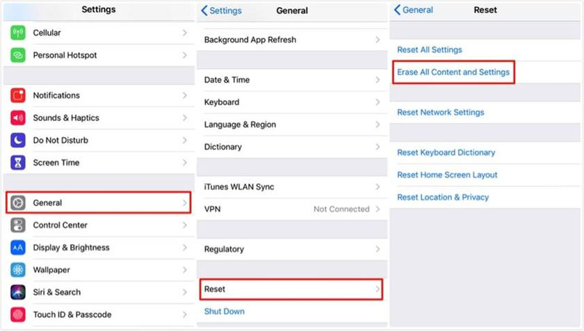 select erase all contents and settings