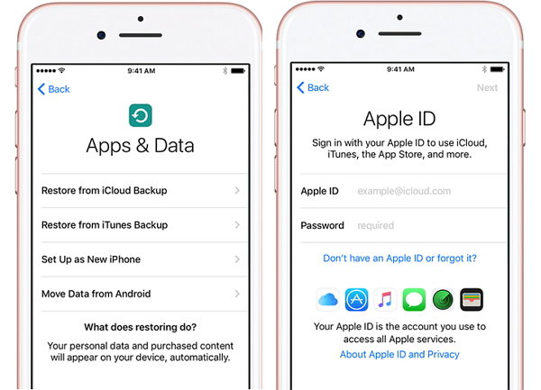 select restore from icloud backup