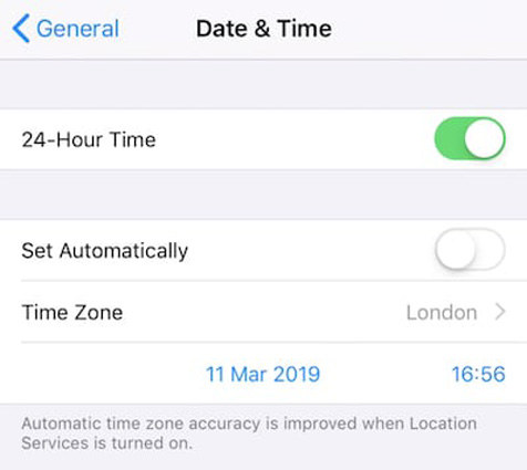 set date and time to set automatically