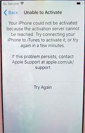 unable to activate iphone try agian