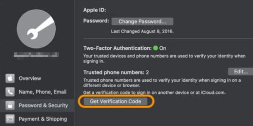 get verification code from mac