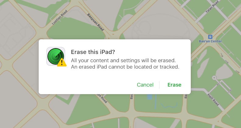 confirm to erase ipad