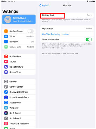tap find my ipad