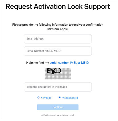 provide the related information to request an activation lock support