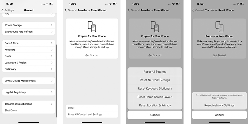 iOS update stuck -  reset network settings