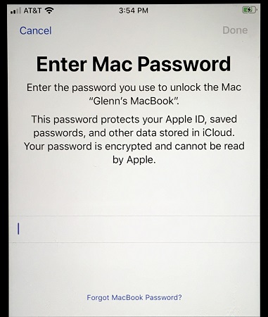 enter mac password on iphone