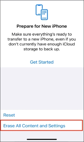 erase all content and setting