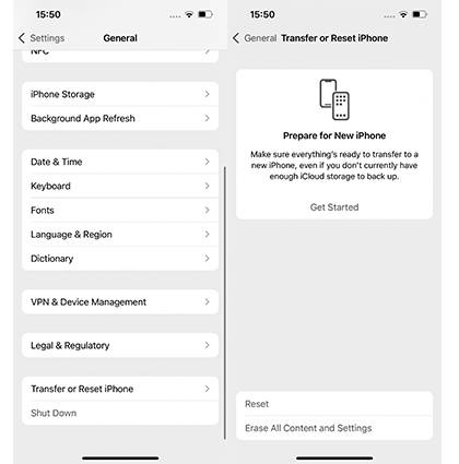 erase iphone from settings