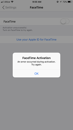 An error occurred during activation Try again