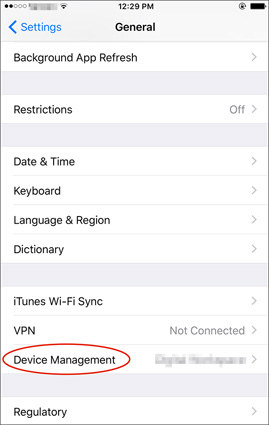 find profiles or device management