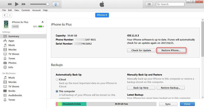 itunes fix iphone passcode not working