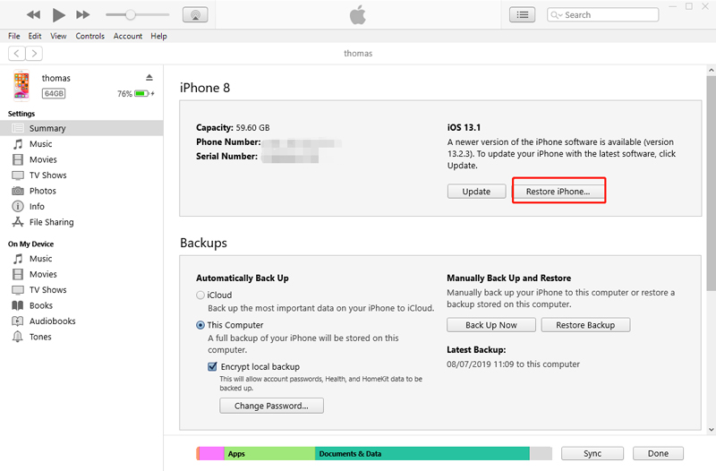 restore iphone itunes