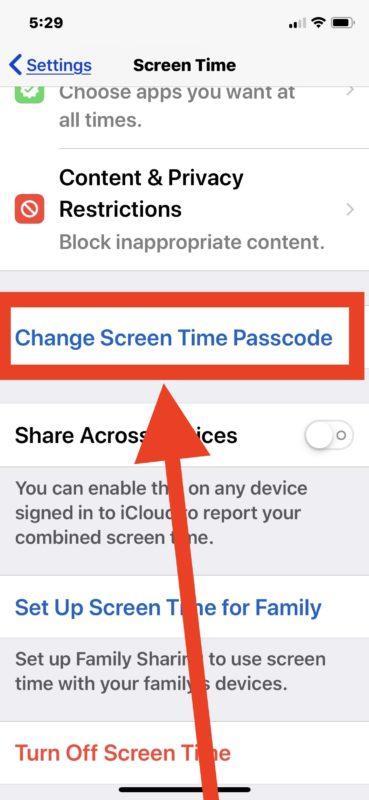 appuyer sur modifier le code du temps d’écran