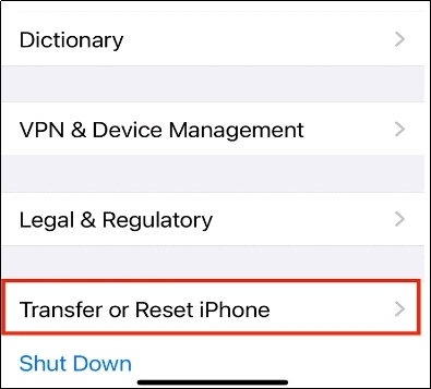 transfer to reset iphone