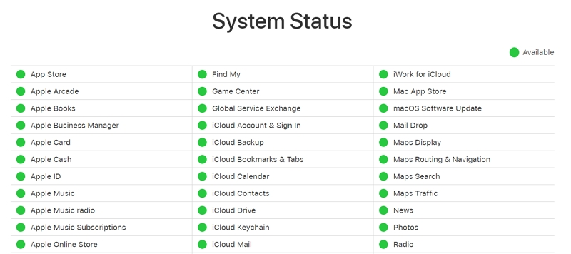 check Apple system status