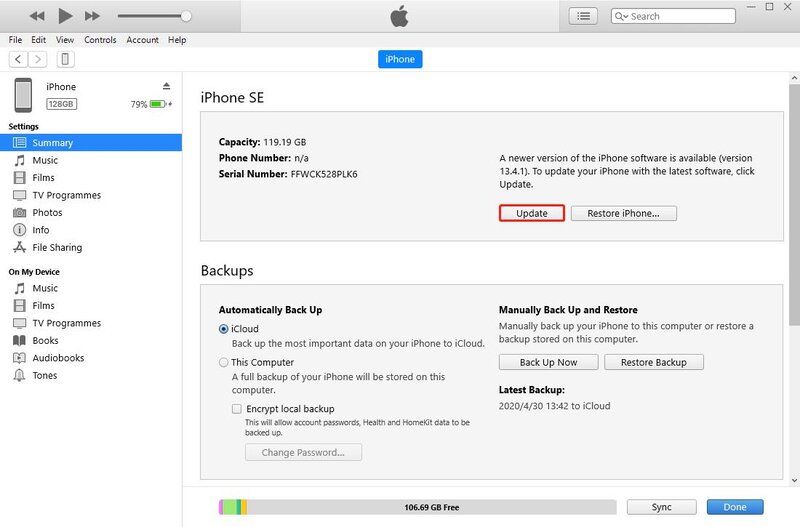 check for update in itunes