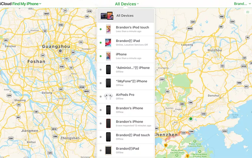 click all devices-unlock iphone passcode with icloud