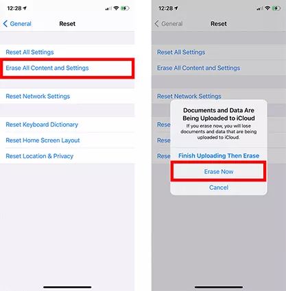 factory reset iphone without password-settings